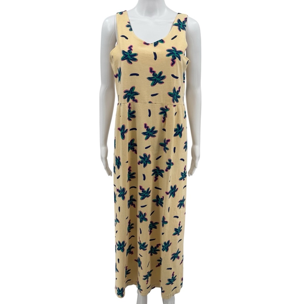 Vintage 80s Neon Palm Trees Zip Code Sleeveless Maxi Dress S